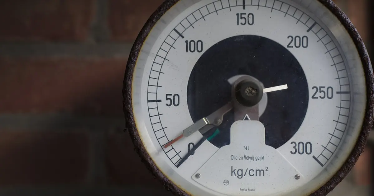 A pressure gauge dial
