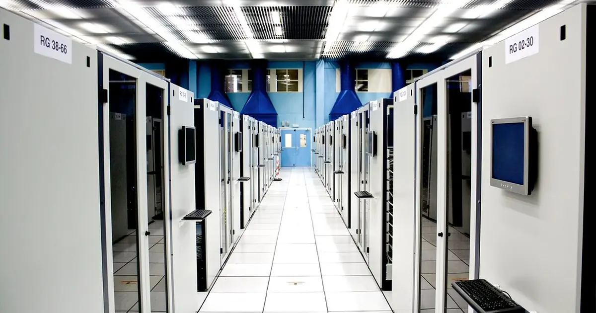 Rows of server racks in a data centre